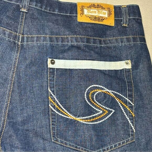 Vintage Raw Blue Shorts Size 42‎ Y2K Hip Hop Skater Baggy Wide Leg White Trim - Picture 2 of 5